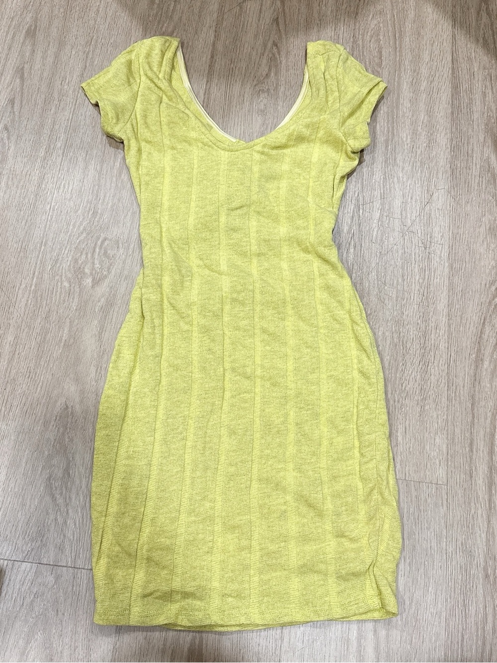 Yellow Scoop-Neck Ribbed Mini Dress